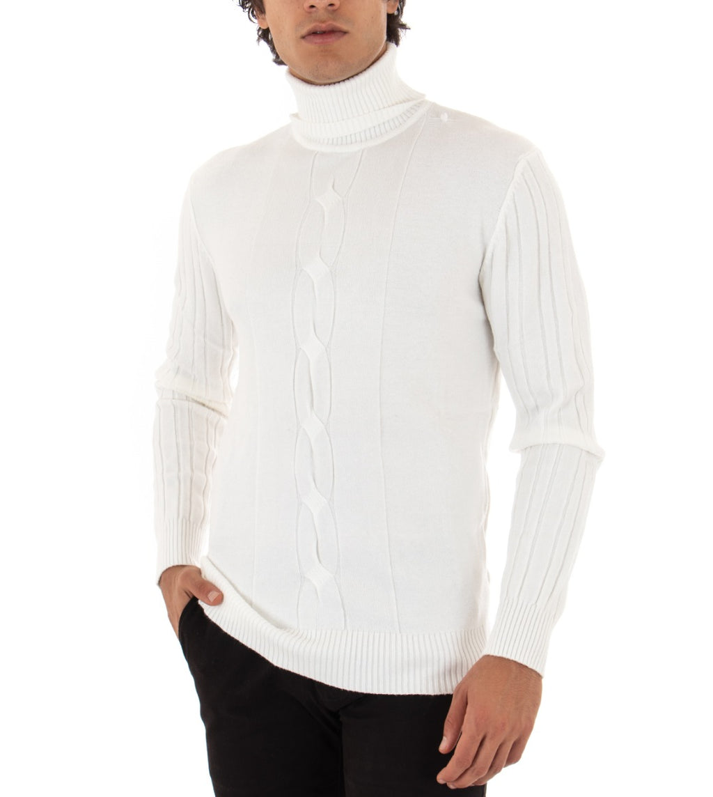 Maglioncino Uomo Maglia Collo Alto Bianco Dolcevita Trecce GIOSAL-M2148A