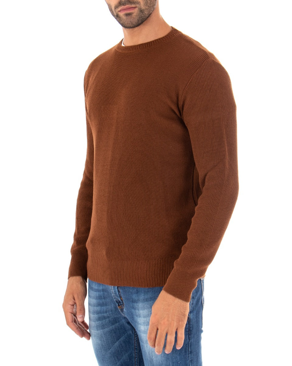 Men's Sweater Long Sleeves Round Neck Basic Solid Color Tobacco GIOSAL