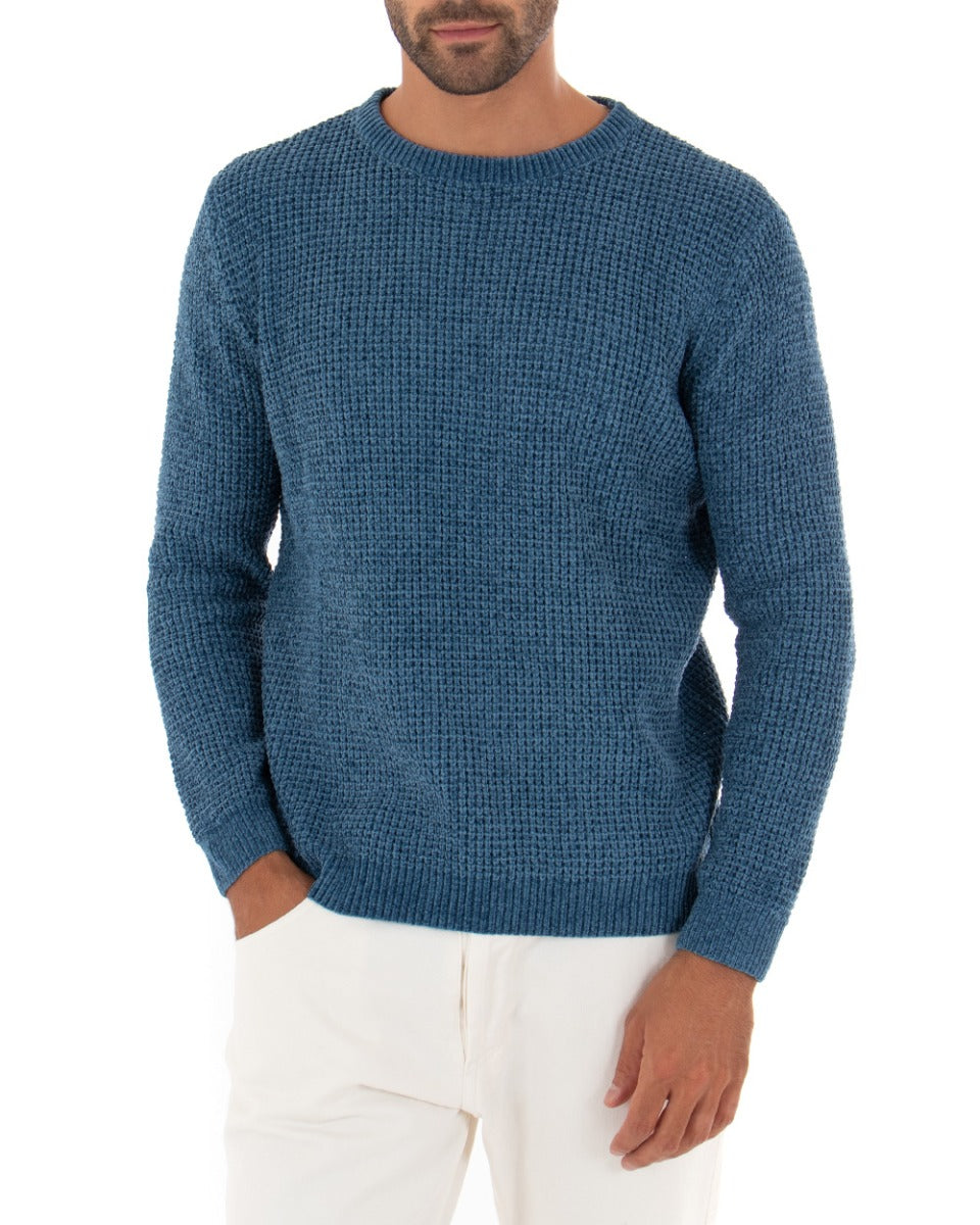 Men's Sweater Long Sleeves Chenille Solid Color Avion Round Neck GIOSAL