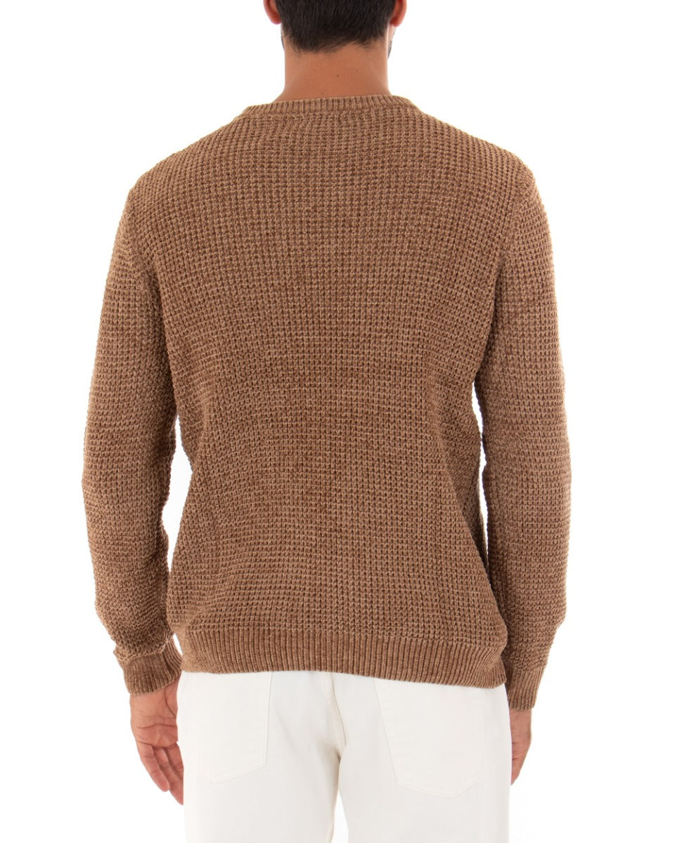 Men's Sweater Long Sleeves Chenille Solid Color Camel Crew Neck GIOSAL