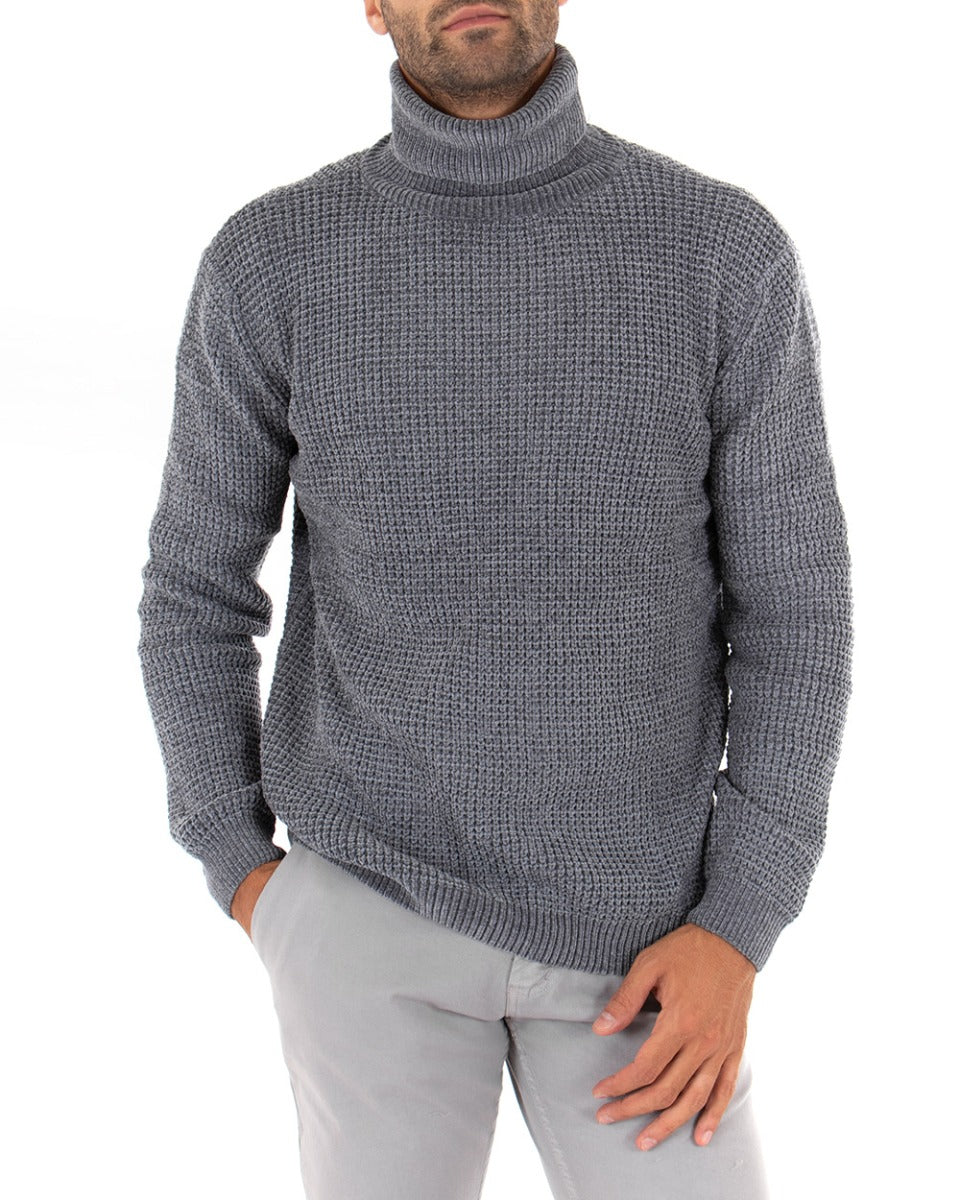 Men's Long Sleeves Chenille Solid Color Turtleneck Sweater GIOSAL