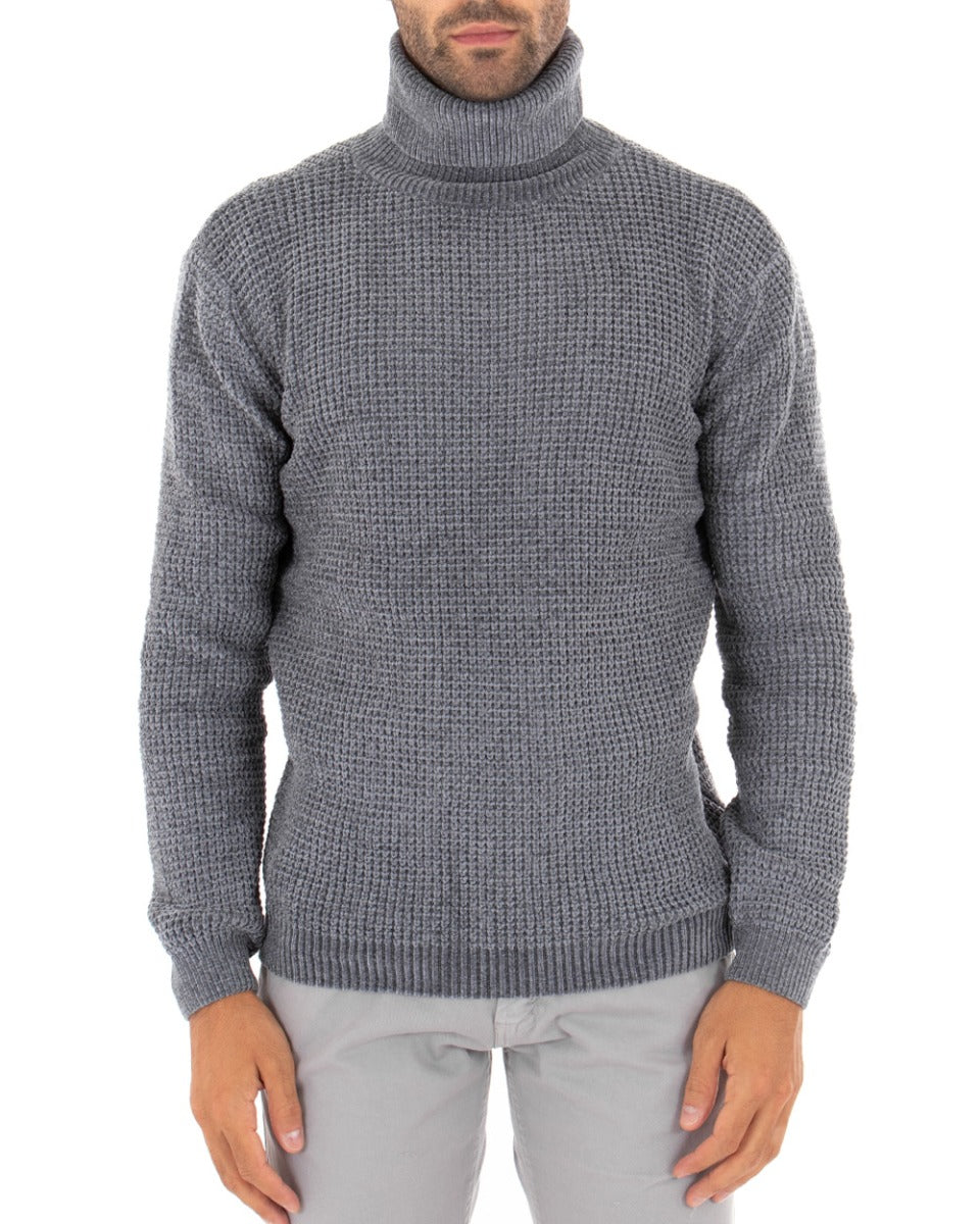Men's Long Sleeves Chenille Solid Color Turtleneck Sweater GIOSAL