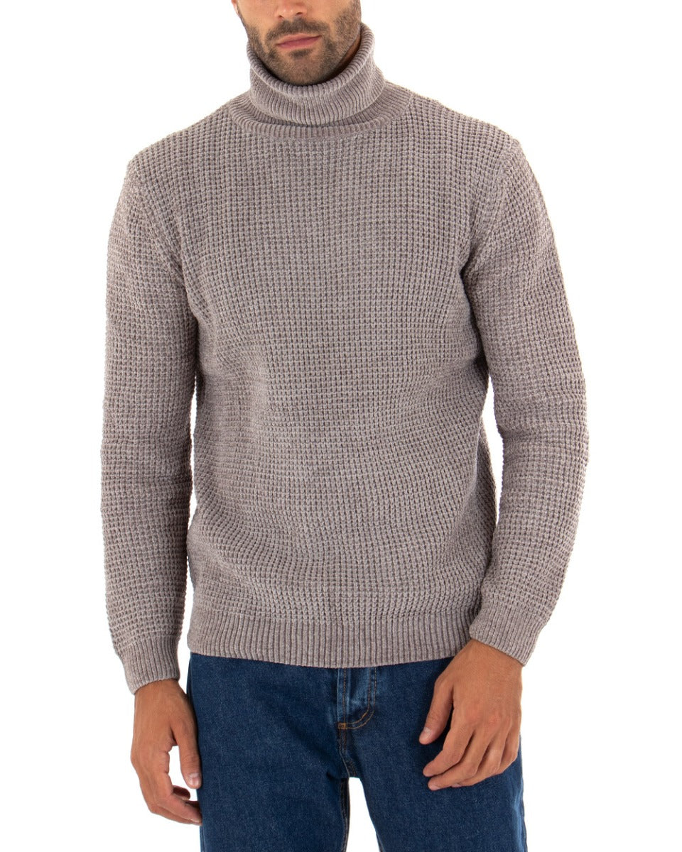 Men's Long Sleeves Chenille Solid Color Mud Turtleneck Sweater GIOSAL