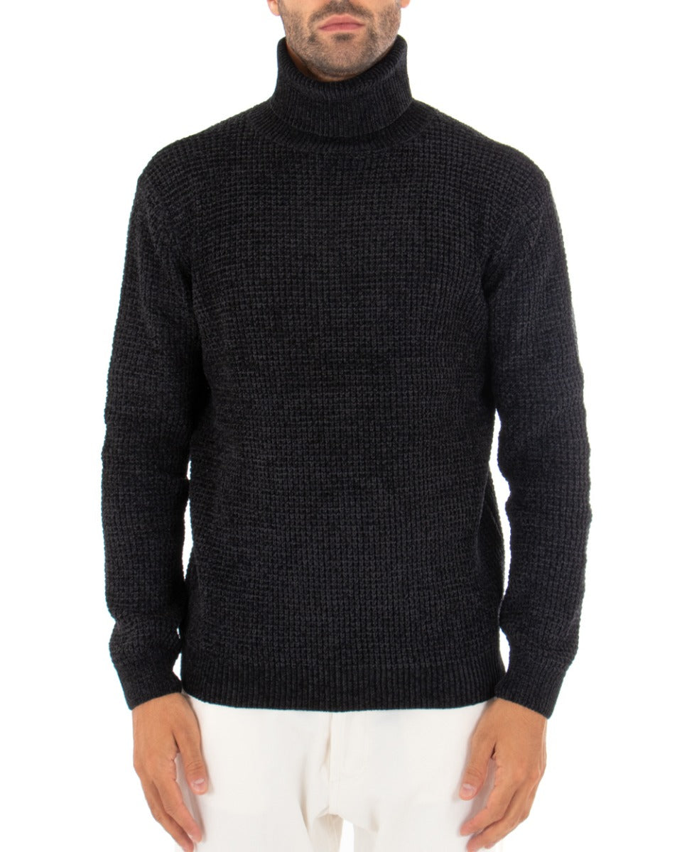 Men's Long Sleeves Chenille Solid Color High Neck Sweater GIOSAL