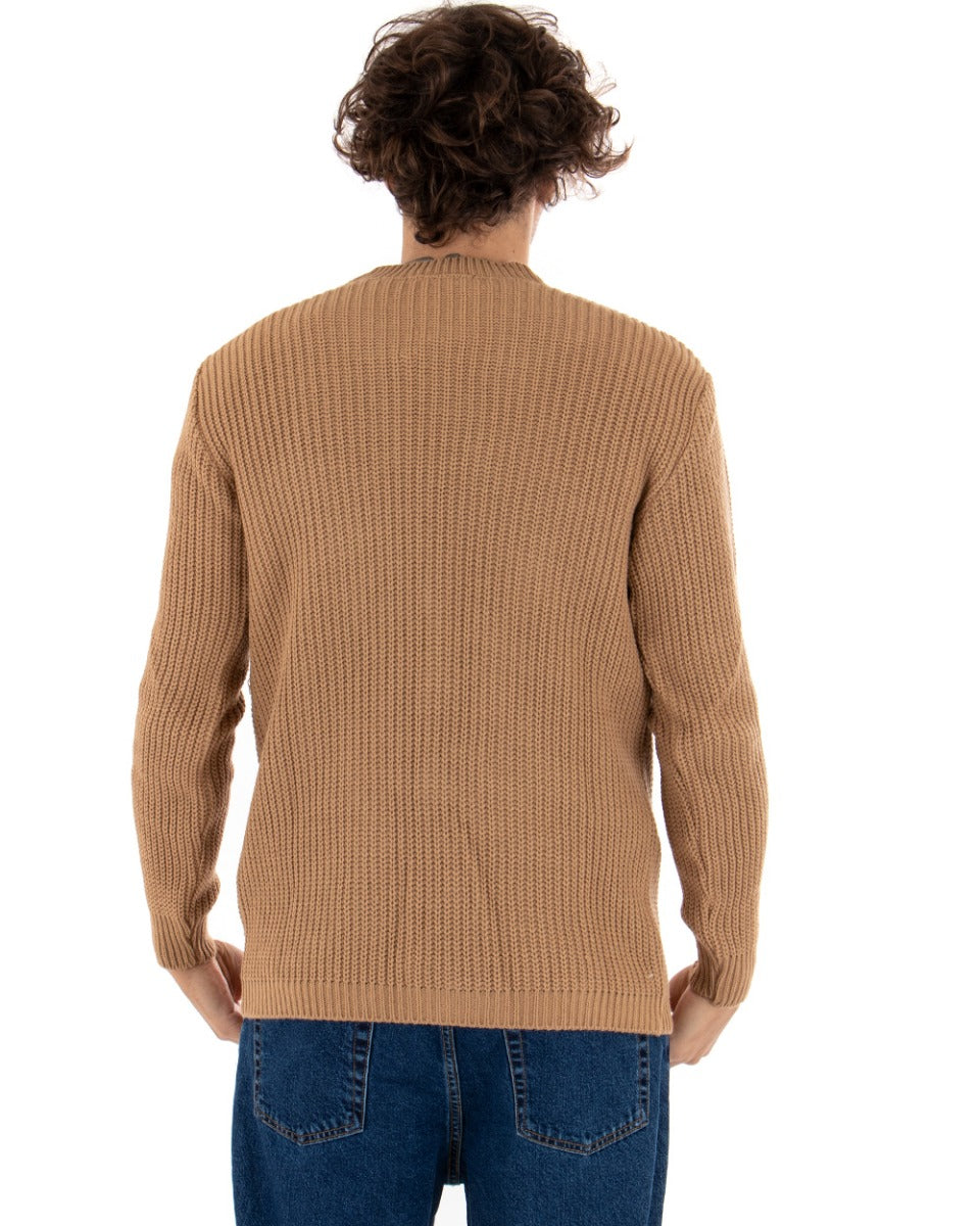 Men's Cardigan Jacket With Buttons V-Neck Sweater English Knit Camel GIOSAL-M2412A