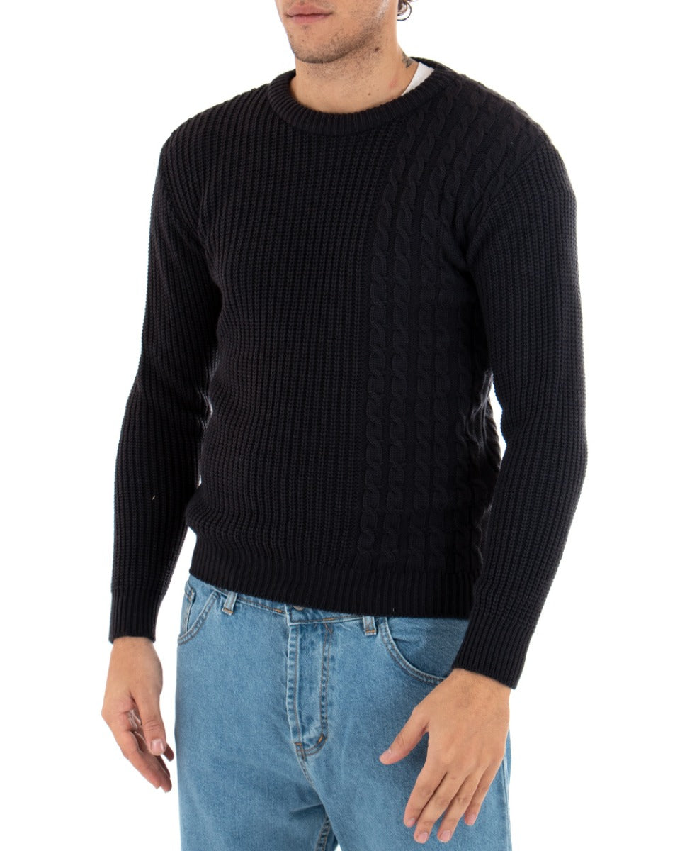 Men's Sweater Long Sleeve Crew Neck Braids Solid Blue Paul Barrell GIOSAL
