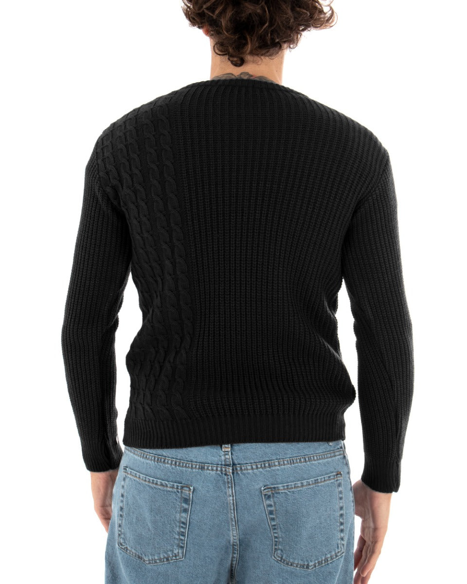 Men's Sweater Long Sleeve Crew Neck Solid Color Braids Black Paul Barrell GIOSAL
