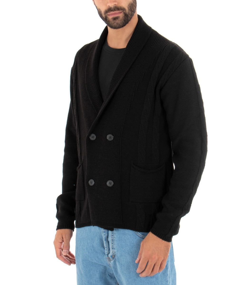 Men's V-Neck Cardigan Double-breasted Sweater Knitted Jacket With Buttons Black GIOSAL-M2430A