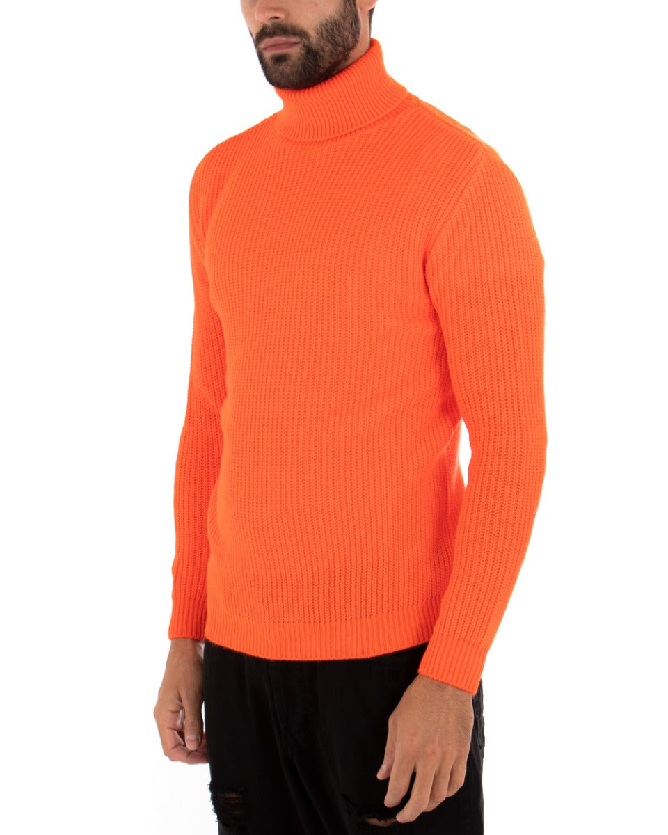 Men's Pullover High Neck Casual Sweater Solid Color Fluo Orange Paul Barrell GIOSAL