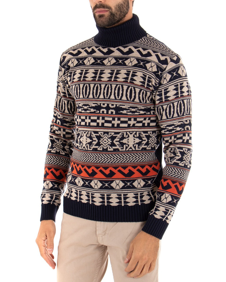 Paul Barrell Men's Turtleneck Sweater Pattern Pullover Long Sleeves Casual GIOSAL