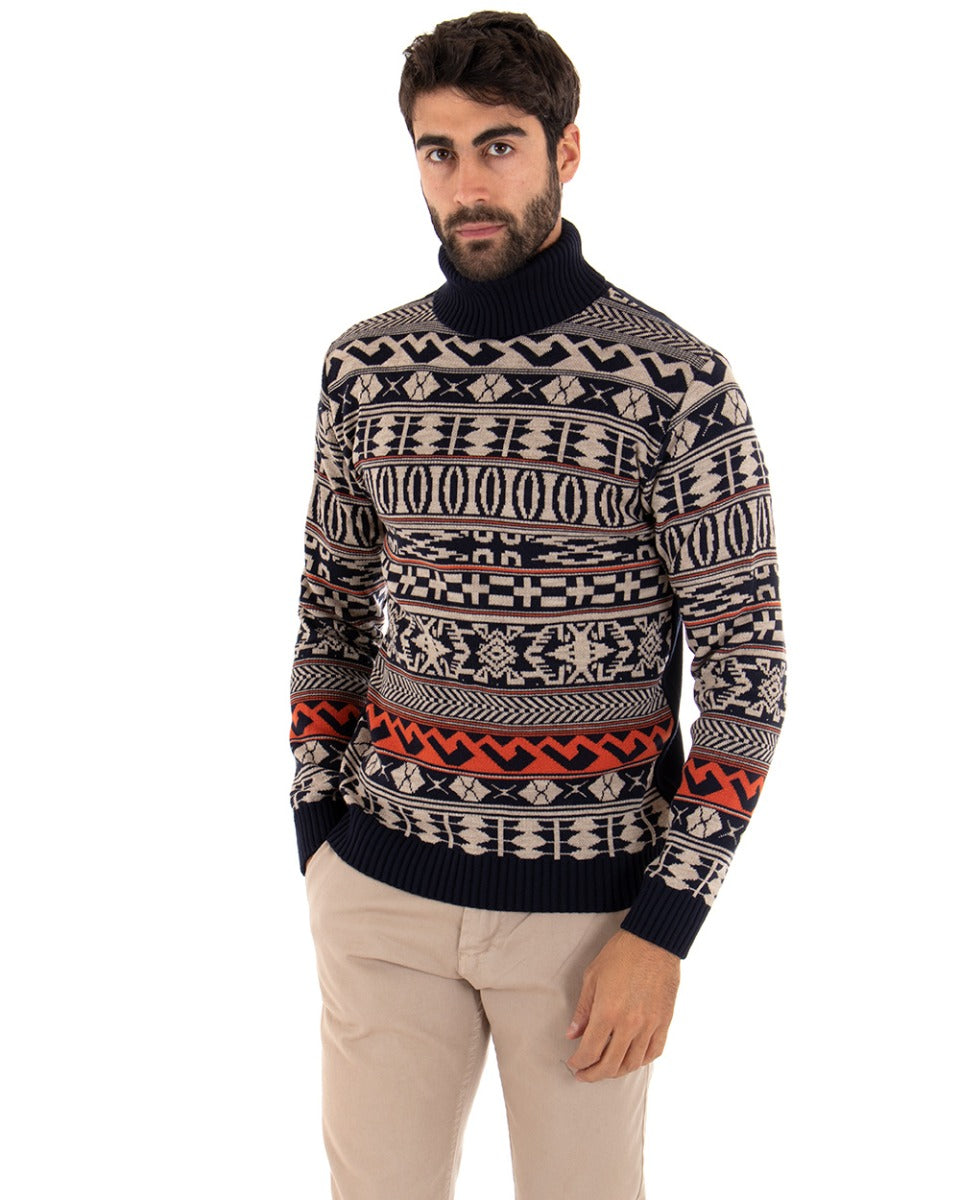 Paul Barrell Men's Turtleneck Sweater Pattern Pullover Long Sleeves Casual GIOSAL