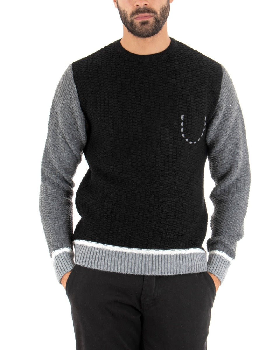 Paul Barrell Men's Sweater Two-Tone Pocket Black Gray Long Sleeves GIOSAL