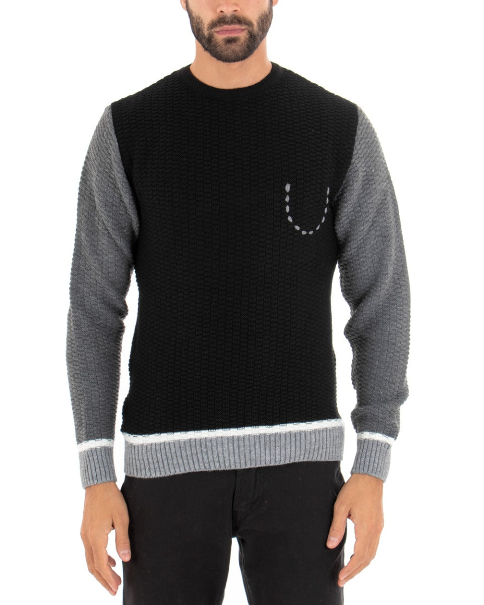 Paul Barrell Men's Sweater Two-Tone Pocket Black Gray Long Sleeves GIOSAL