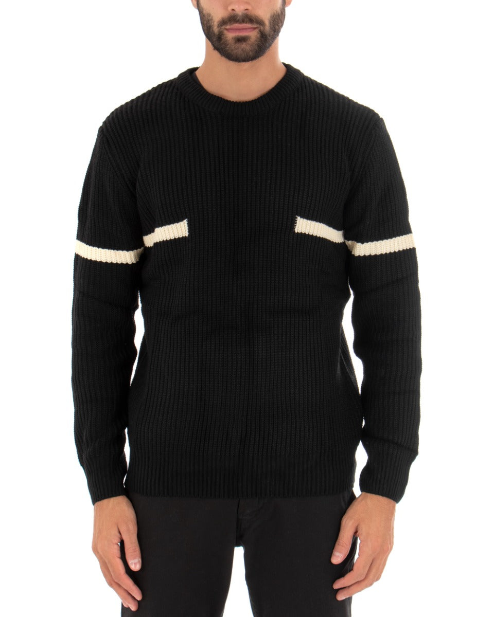 Men's Sweater Long Sleeves Crew Neck Solid Color Black Stripe GIOSAL-M2459A