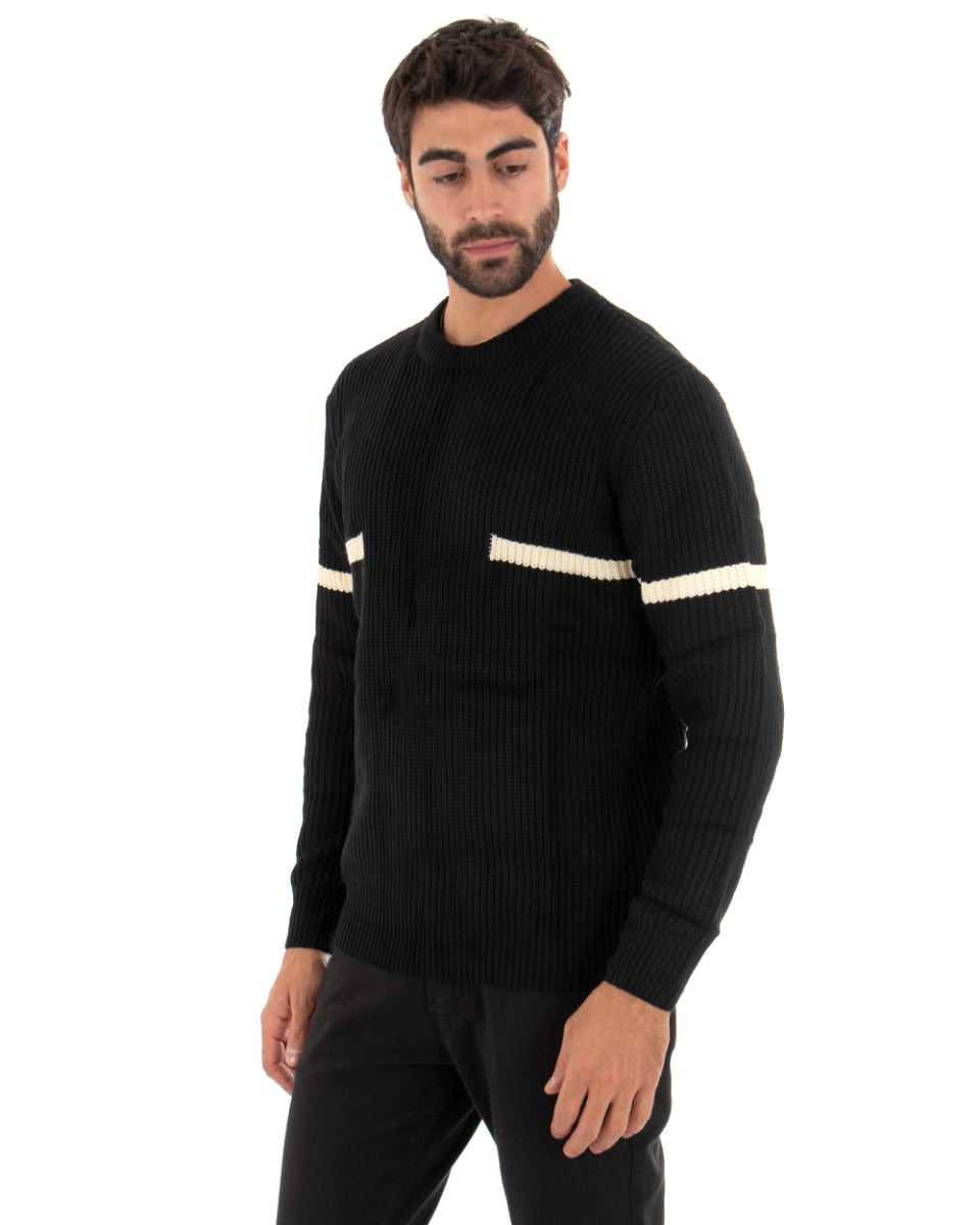 Men's Sweater Long Sleeves Crew Neck Solid Color Black Stripe GIOSAL-M2459A