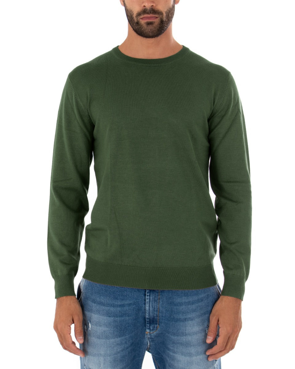 Men's Casual Crewneck Sweater Solid Color Long Sleeve Military Green GIOSAL M2496A