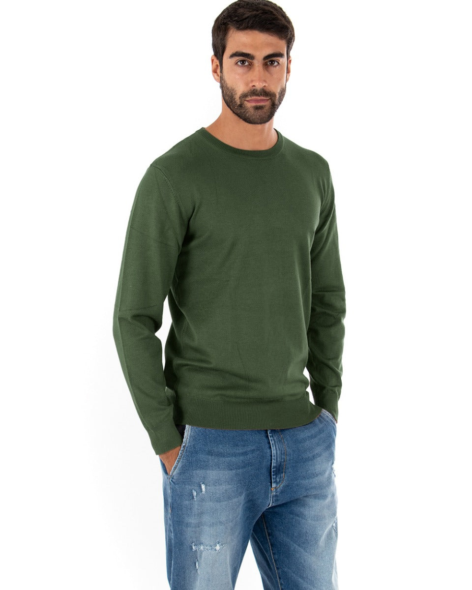 Men's Casual Crewneck Sweater Solid Color Long Sleeve Military Green GIOSAL M2496A