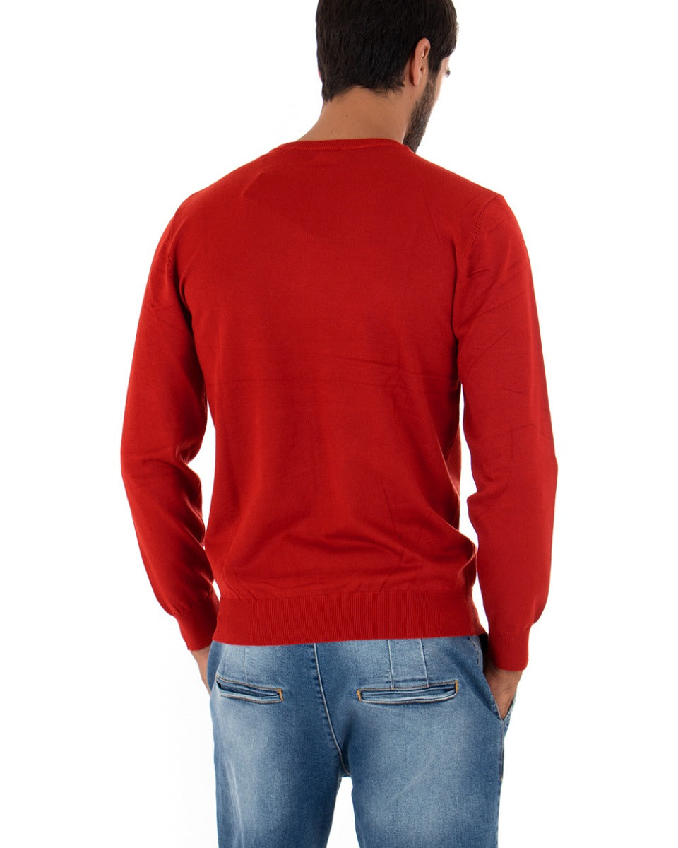 Men's Casual Crew Neck Solid Color Long Sleeve Sweater Red GIOSAL M2498A