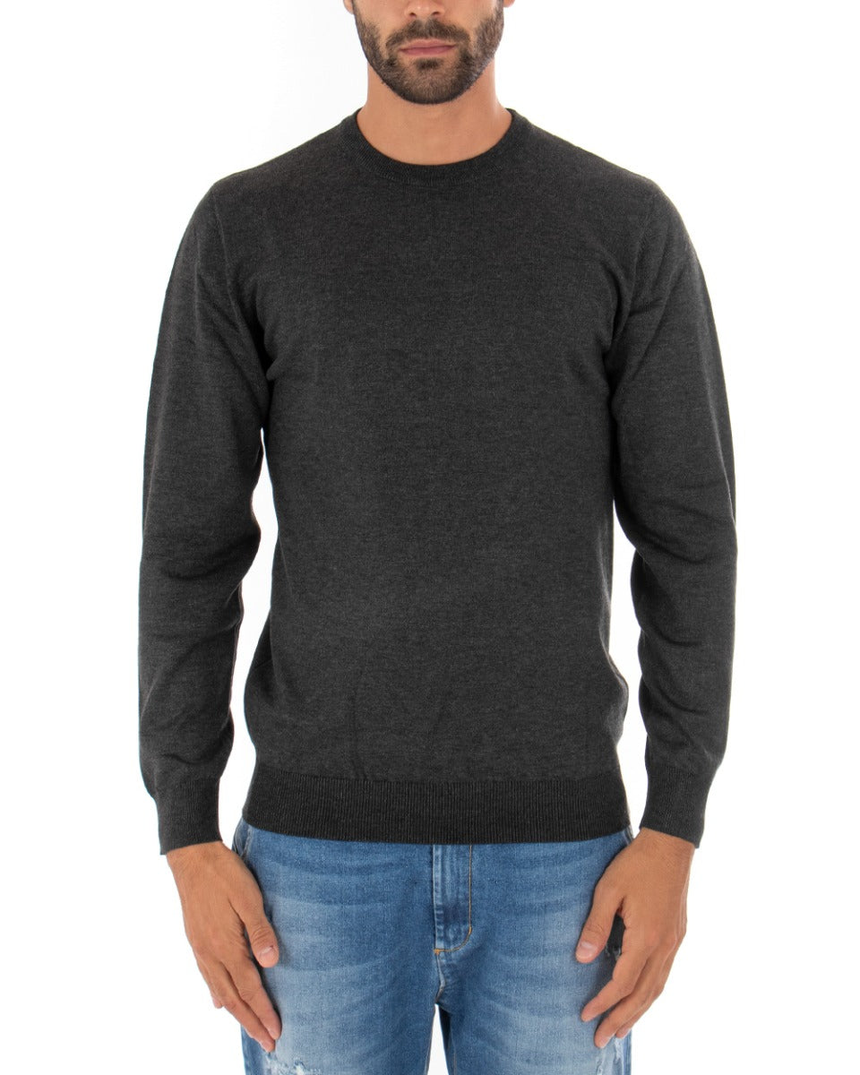 Men's Casual Crew Neck Solid Color Long Sleeve Sweater Dark Gray GIOSAL