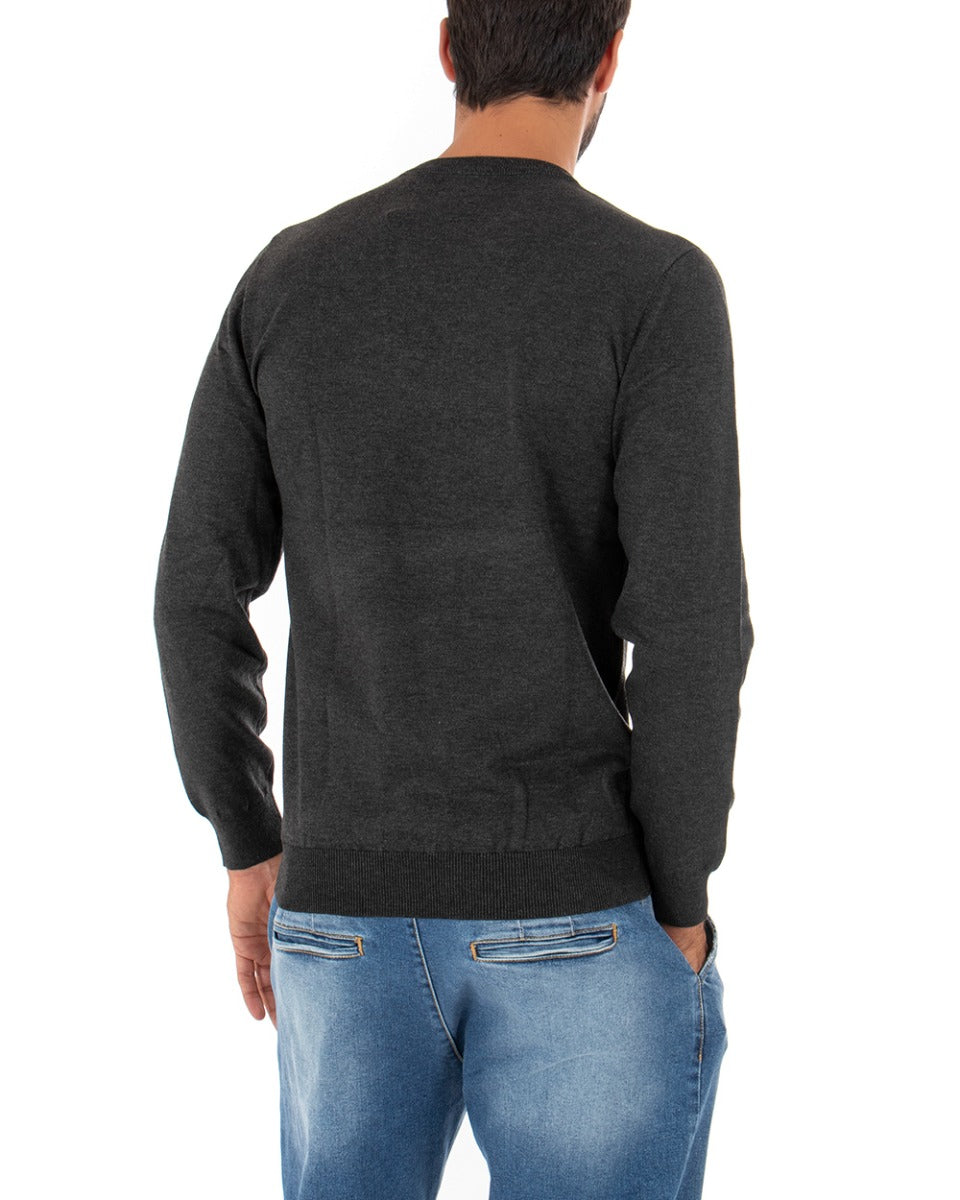 Men's Casual Crew Neck Solid Color Long Sleeve Sweater Dark Gray GIOSAL