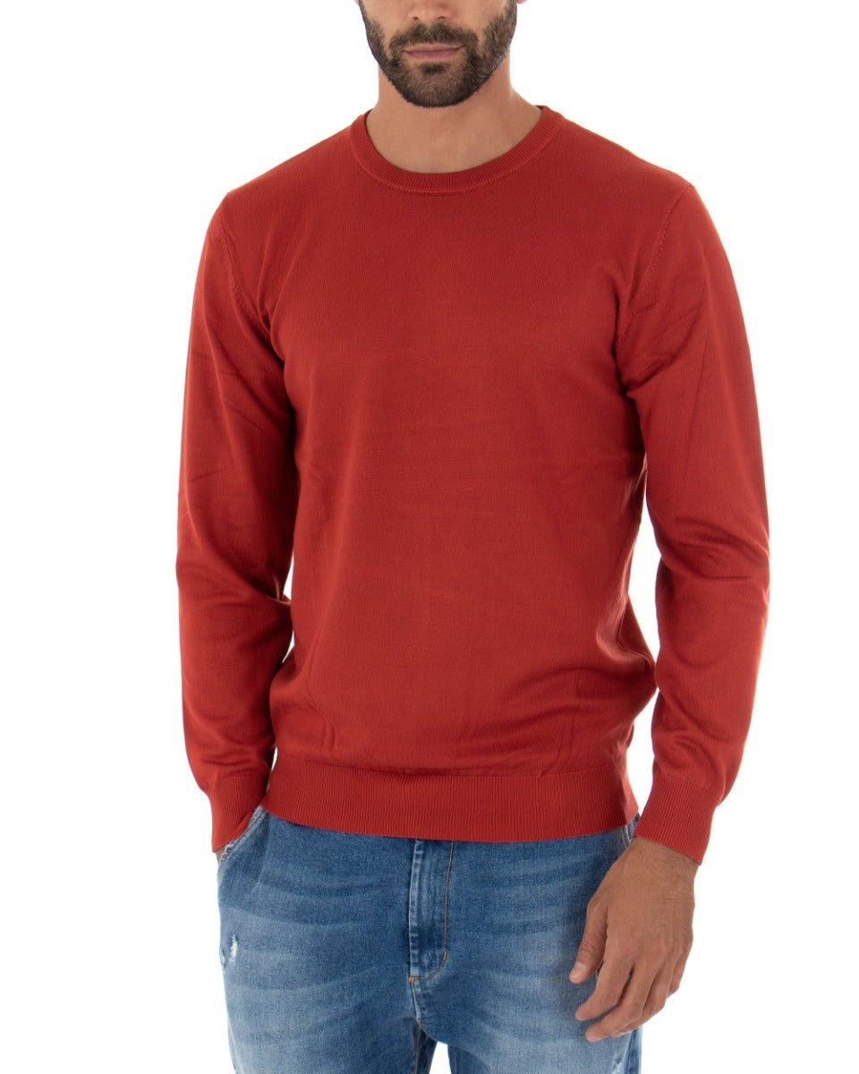 Men's Casual Crew Neck Solid Color Long Sleeve Sweater Brick GIOSAL M2501A