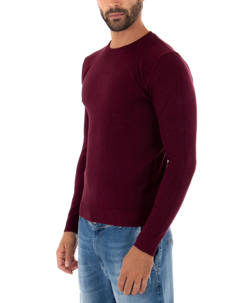 Men's Casual Crew Neck Solid Color Long Sleeve Sweater Plum GIOSAL M2504A