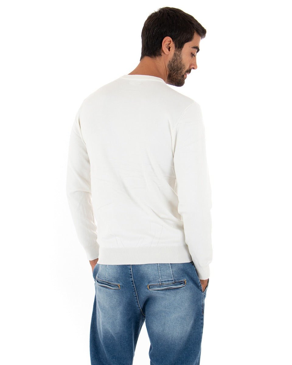 Men's Casual Crew Neck Solid Color Long Sleeve Sweater White GIOSAL M2506A