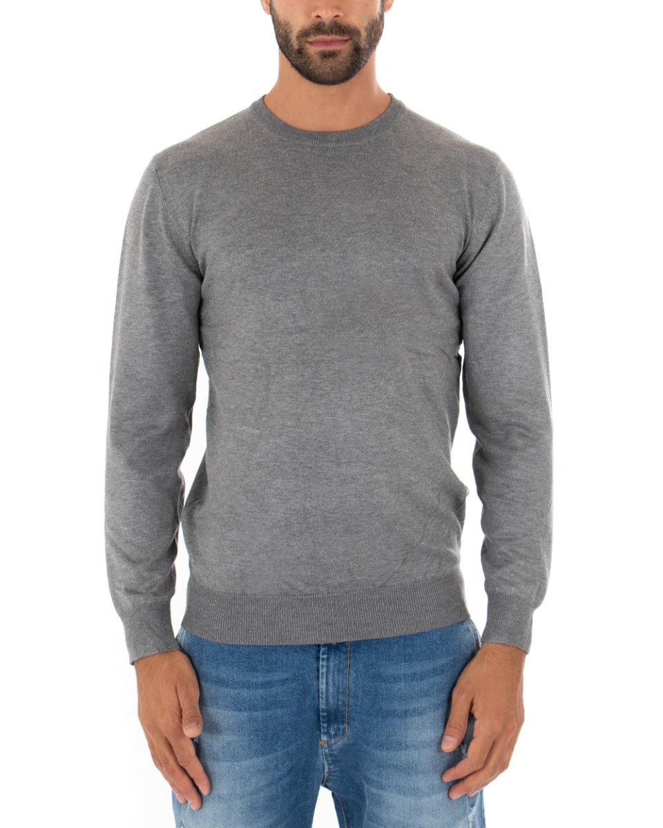 Men's Casual Crew Neck Solid Color Long Sleeve Sweater Light Gray GIOSAL M2507A
