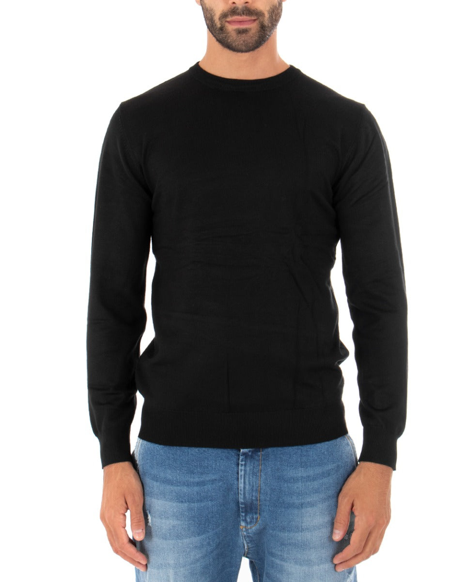 Men's Casual Crew Neck Solid Color Long Sleeve Sweater Black GIOSAL M2508A