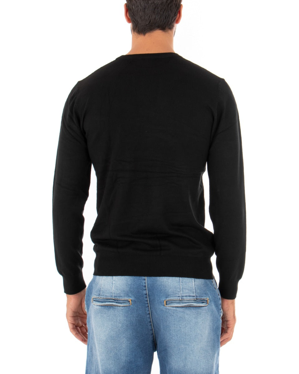 Men's Casual Crew Neck Solid Color Long Sleeve Sweater Black GIOSAL M2508A