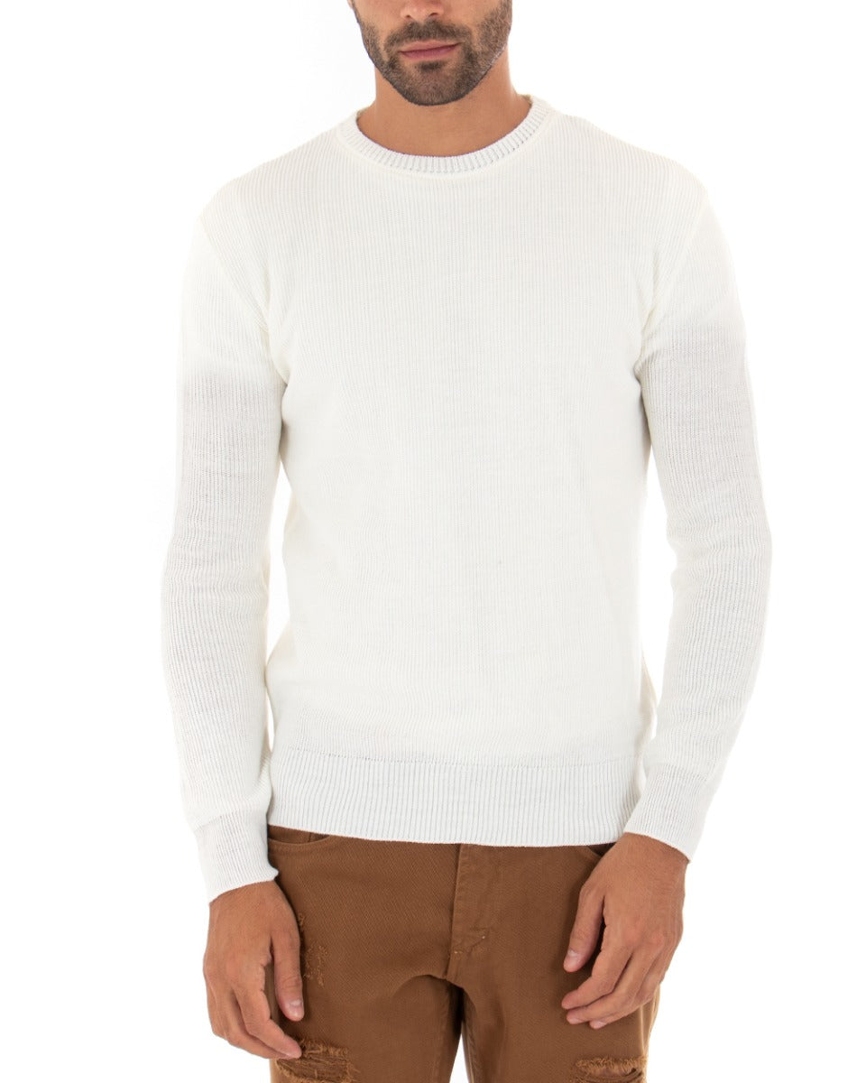 Men's Sweater Solid Color White Crew Neck Long Sleeve Basic Casual GIOSAL