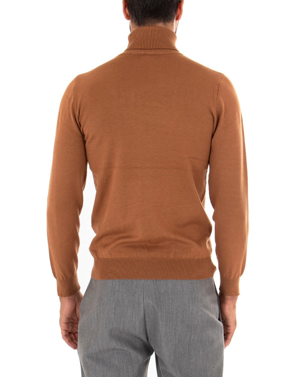 Men's Sweater Long Sleeves Elastic High Neck Solid Color Rust GIOSAL M2531A