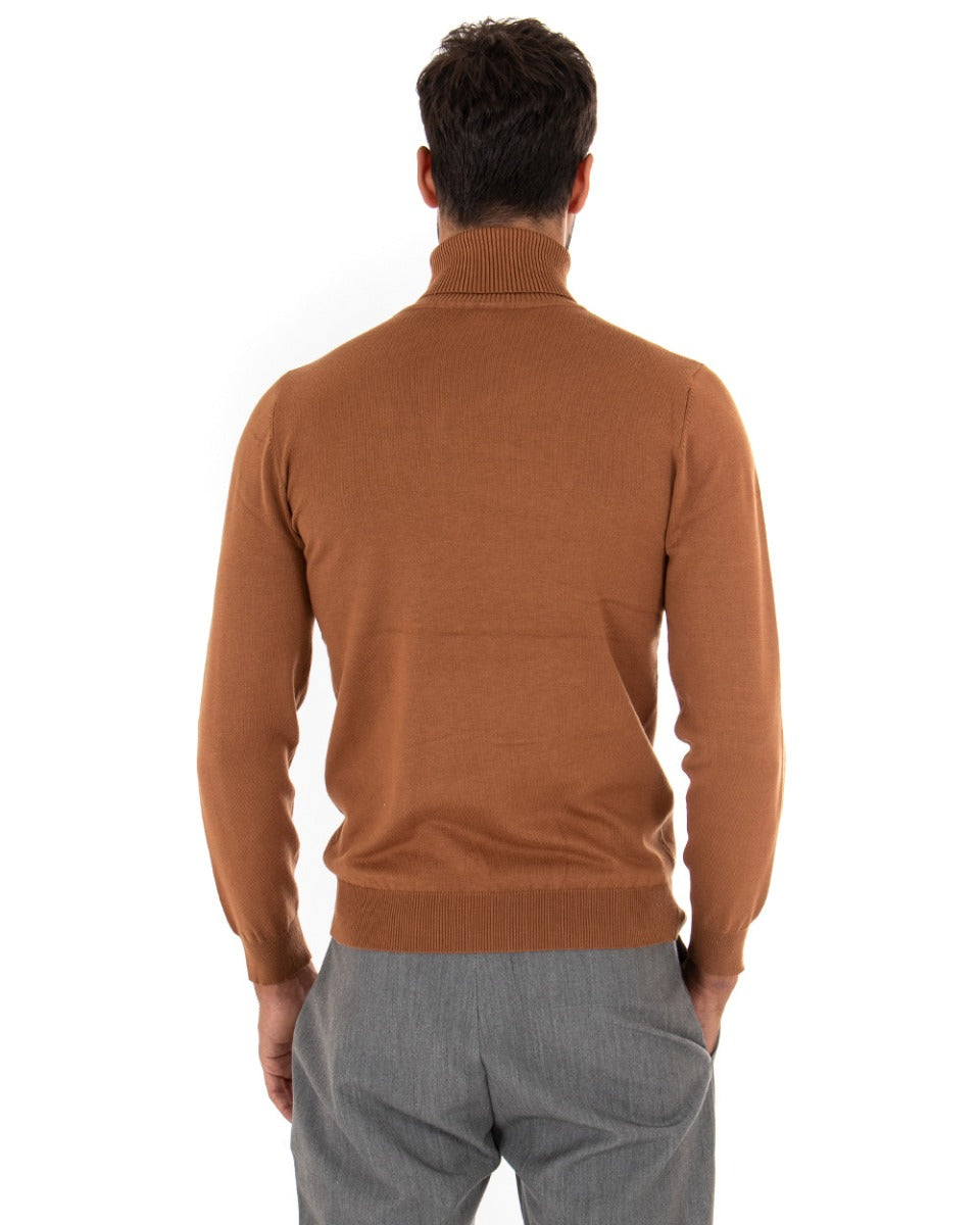 Men's Sweater Long Sleeves Elastic High Neck Solid Color Rust GIOSAL M2531A