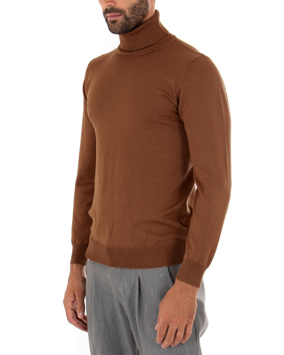 Men's Sweater Long Sleeves Elastic High Neck Solid Color Tobacco GIOSAL M2532A
