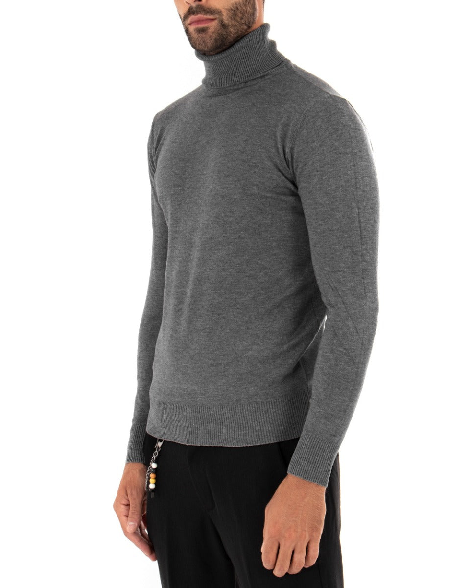Men's Sweater Long Sleeves Elastic High Neck Solid Color Dark Gray GIOSAL M2533A