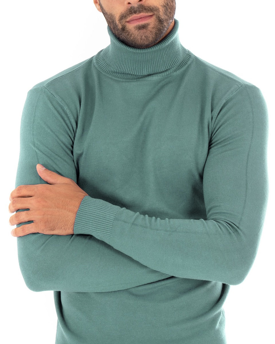 Men's Long Sleeves Elastic Turtleneck Sweater Solid Color Petrol GIOSAL M2534A