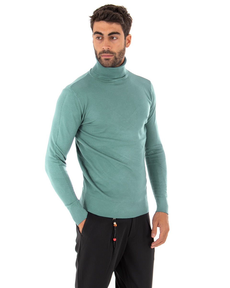 Men's Long Sleeves Elastic Turtleneck Sweater Solid Color Petrol GIOSAL M2534A