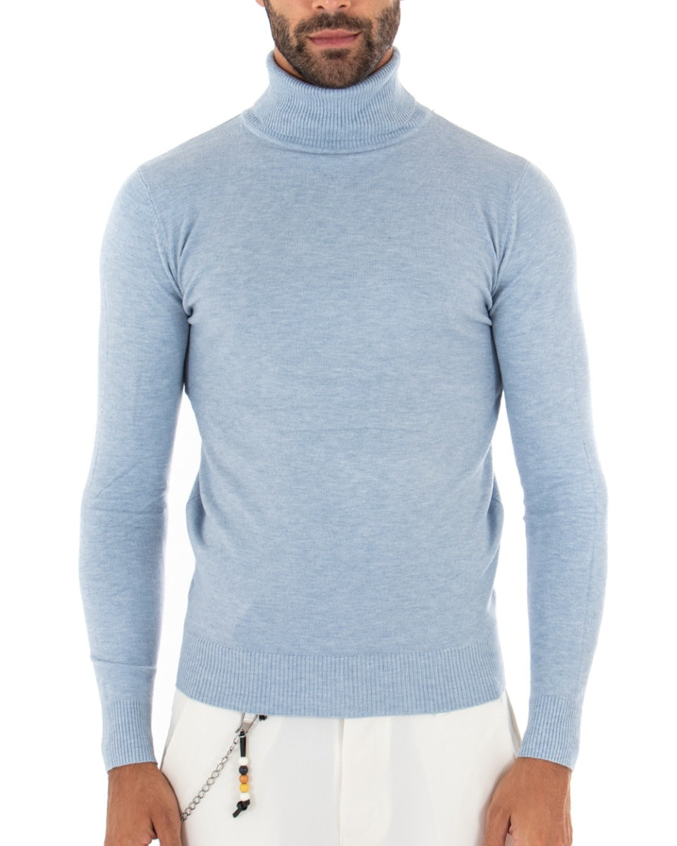 Men's Long Sleeves Elastic Turtleneck Sweater Solid Color Powder GIOSAL M2535A