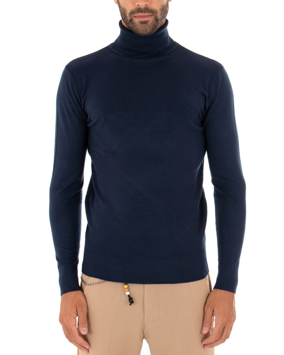 Men's Sweater Long Sleeves Elastic High Neck Solid Color Blue GIOSAL M2537A