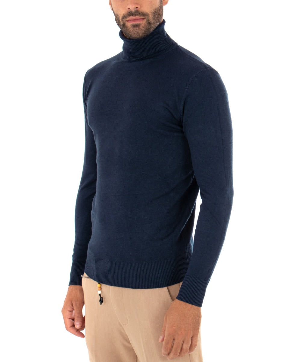 Men's Sweater Long Sleeves Elastic High Neck Solid Color Blue GIOSAL M2537A