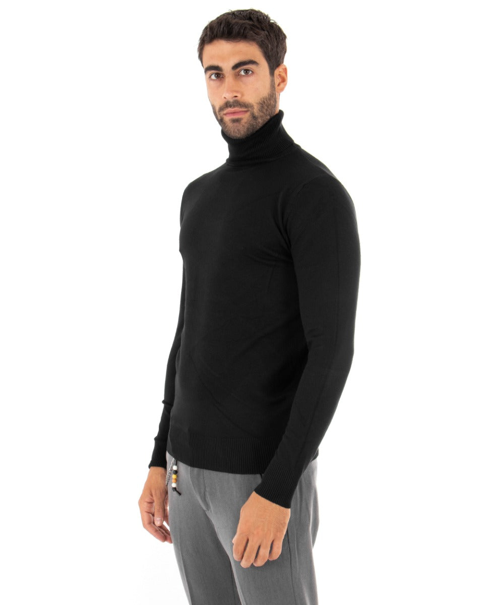 Men's Sweater Long Sleeves Elastic High Neck Solid Color Black GIOSAL M2538A