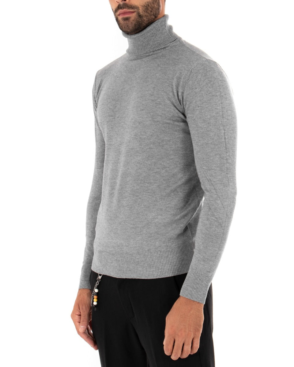 Men's Long Sleeves Elastic Turtleneck Sweater Solid Color Light Gray GIOSAL M2539A