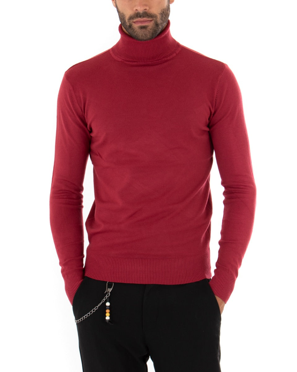 Men's Sweater Long Sleeves Elastic High Neck Solid Color Bordeaux GIOSAL M2540A