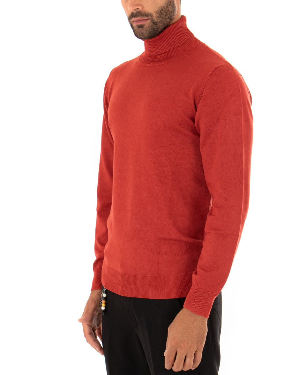 Men's Sweater Long Sleeves Elastic High Neck Solid Color Brick GIOSAL M2541A