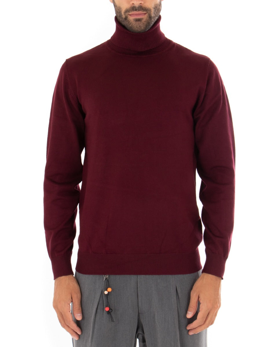 Men's Sweater Long Sleeves Elastic High Neck Solid Color Plum GIOSAL M2545A