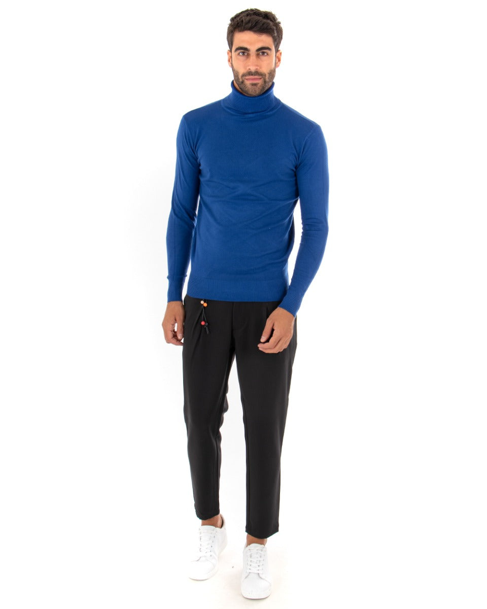 Men's Sweater Long Sleeves Elastic High Neck Solid Color Royal Blue GIOSAL M2547A