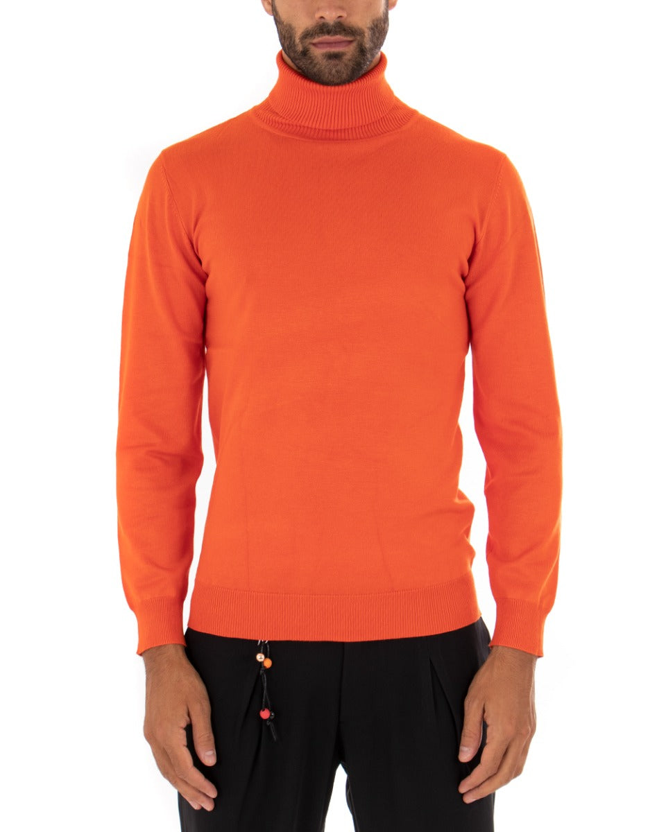 Men's Sweater Long Sleeves Elastic High Neck Solid Color Orange GIOSAL M2549A