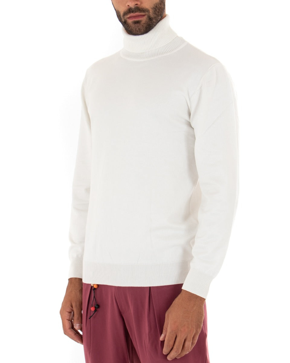 Men's Sweater Long Sleeves Elastic High Neck Solid Color White GIOSAL M2550A