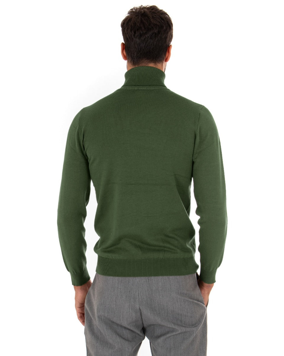 Men's Sweater Long Sleeves Elastic High Neck Solid Color Military Green GIOSAL M2551A
