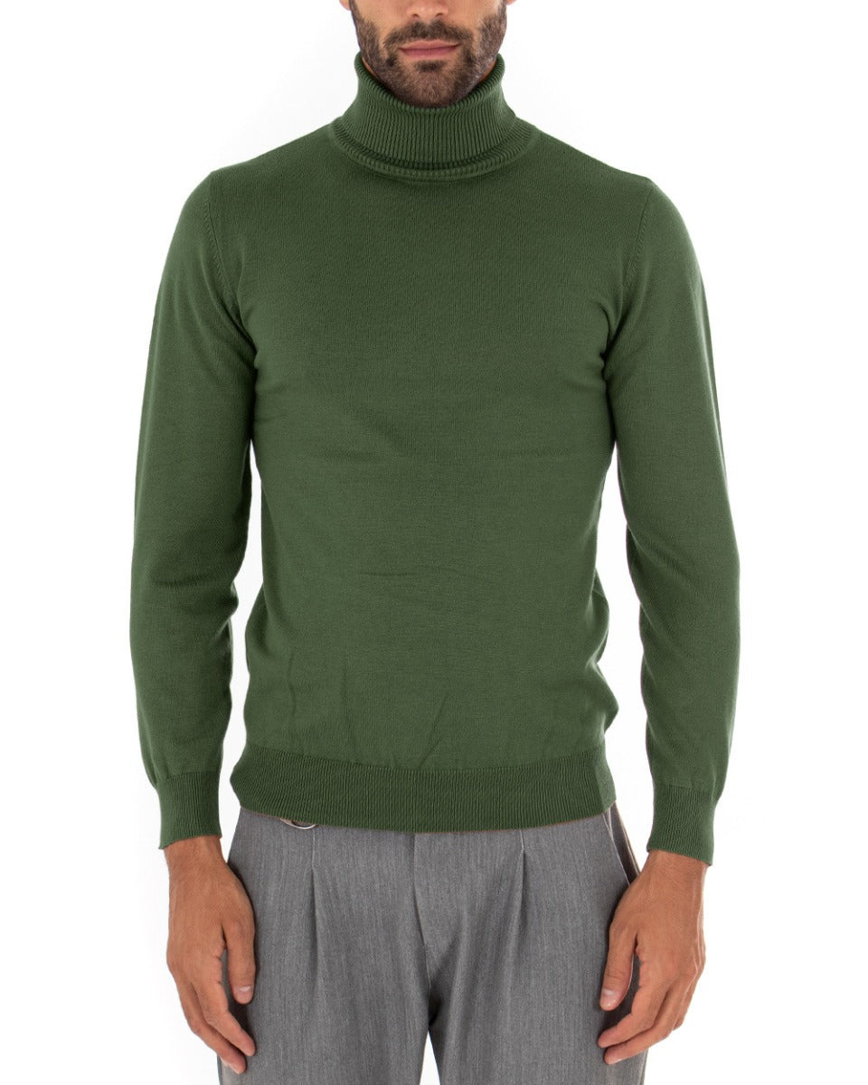Men's Sweater Long Sleeves Elastic High Neck Solid Color Military Green GIOSAL M2551A